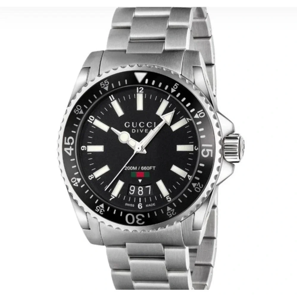 Gucci YA136301 Men's Dive 40mm Swiss Quartz Watch Black Dial Stainless Steel
